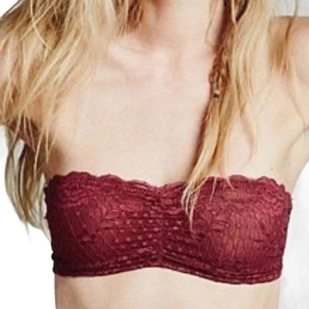 Free People | Essential Cranberry Red Lace Strappy Back Bandeau Bralette